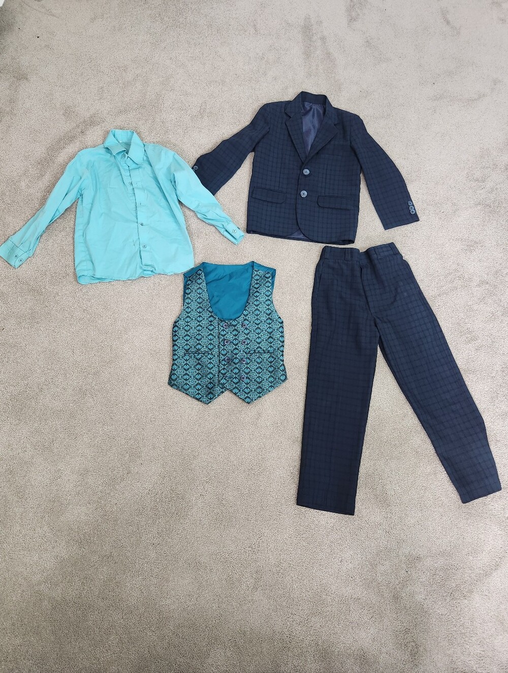 Boy Kids Suit No Size Fits Age 5 Dark Blue Weddingl Vest Blazer Dress Pants